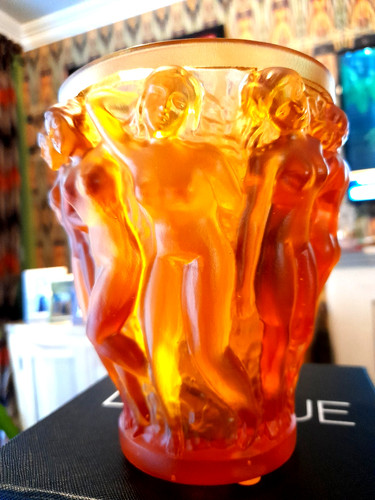 Lalique bacchantes vase amber - vase,
